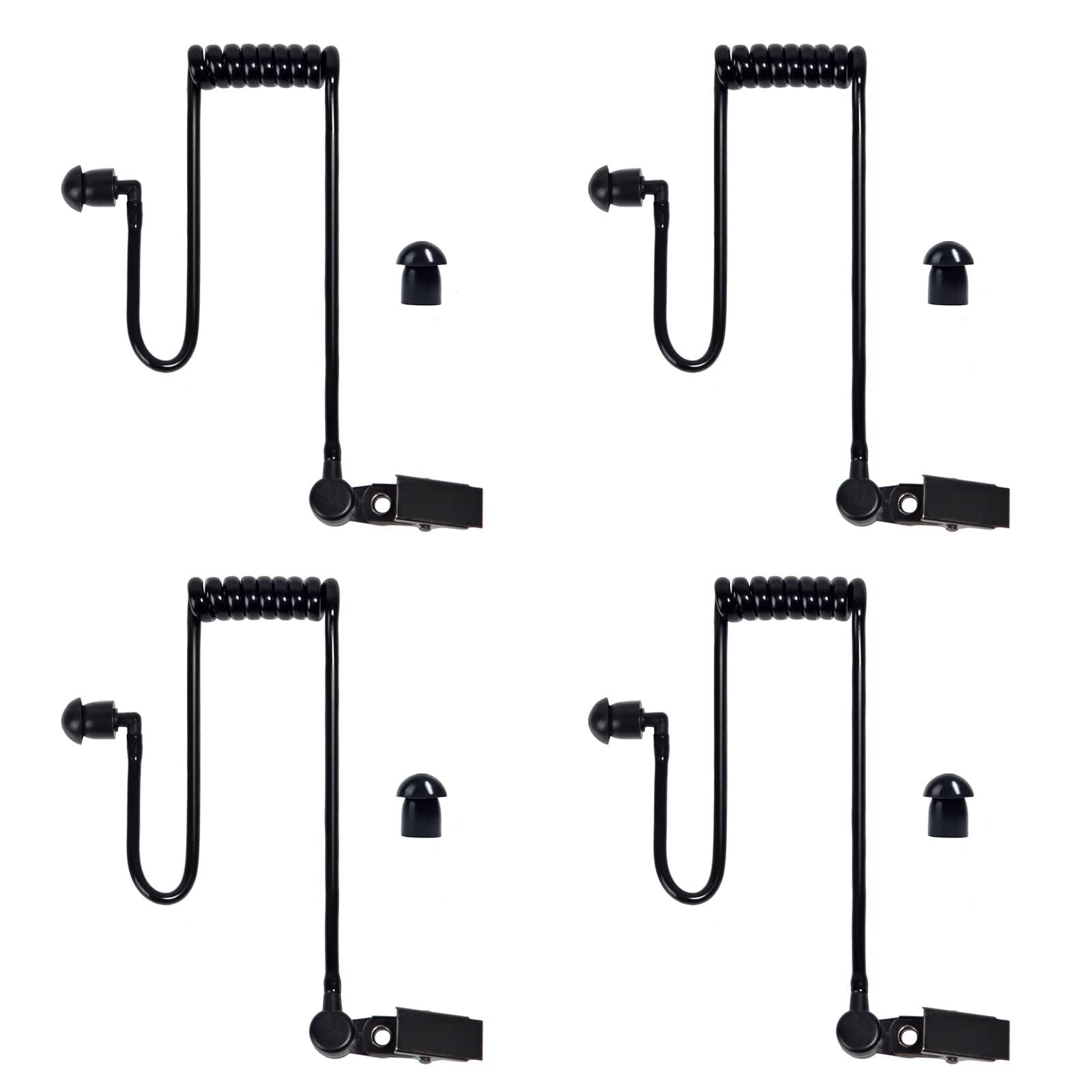 HYSHIKRA Replacement Covert Acoustic Air Coil Audio Tube Compatible with Retevis Motorola Kenwood Baofeng Walkie Talkie, with Clip, Security Earpiece Headset (Black, 4 Pack)