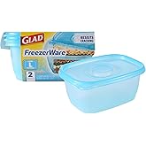 Glad GladWare FreezerWare Containers, Large Rectangle, 64 Oz, 2 Count | Crack-resistant, large rectangle containers for freezing soups and meal prep, microwave and dishwasher safe
