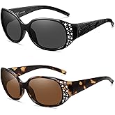 Wzerry Polarized Sunglasses for Women, Rhinestone Wrap Around Sunglasses Trendy Bling Sunglasses UV400 Protection for Driving