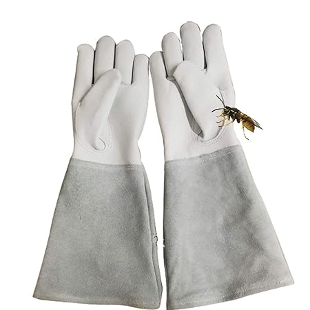 Imkereihandschuhe, Gartenhandschuhe, stichfest und schnittfest, Schaffell (Color : White, Size : S)