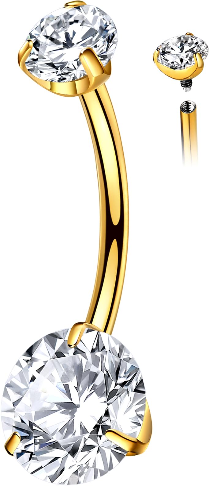 Photo 1 of 14k Gold Titanium Belly Button Rings Internally Threaded - G23 Implant Grade Titanium Gold Belly Button Rings - 14g Bar Hypoallergenic Navel Ring Piercing Jewelry Internal Thread Bellybutton For Women