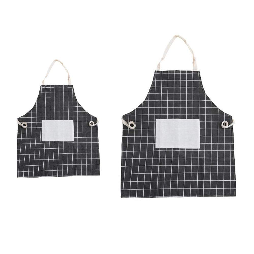 Eyands Parent and Child Cooking Apron - Cotton & Linen Mum and Kids Apron with Pocket, Cooking Baking Gardening Kitchen Apron(Black)