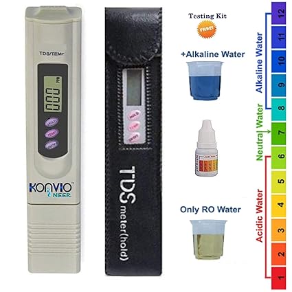Konvio Neer Imported Tds Meter for RO Water/TDS Testing Meter, Digital LCD Tds Meter, Water Filter Tester for Measuring Tds/Temp/Ppm with Carry Case (1, TDS PH Kit)