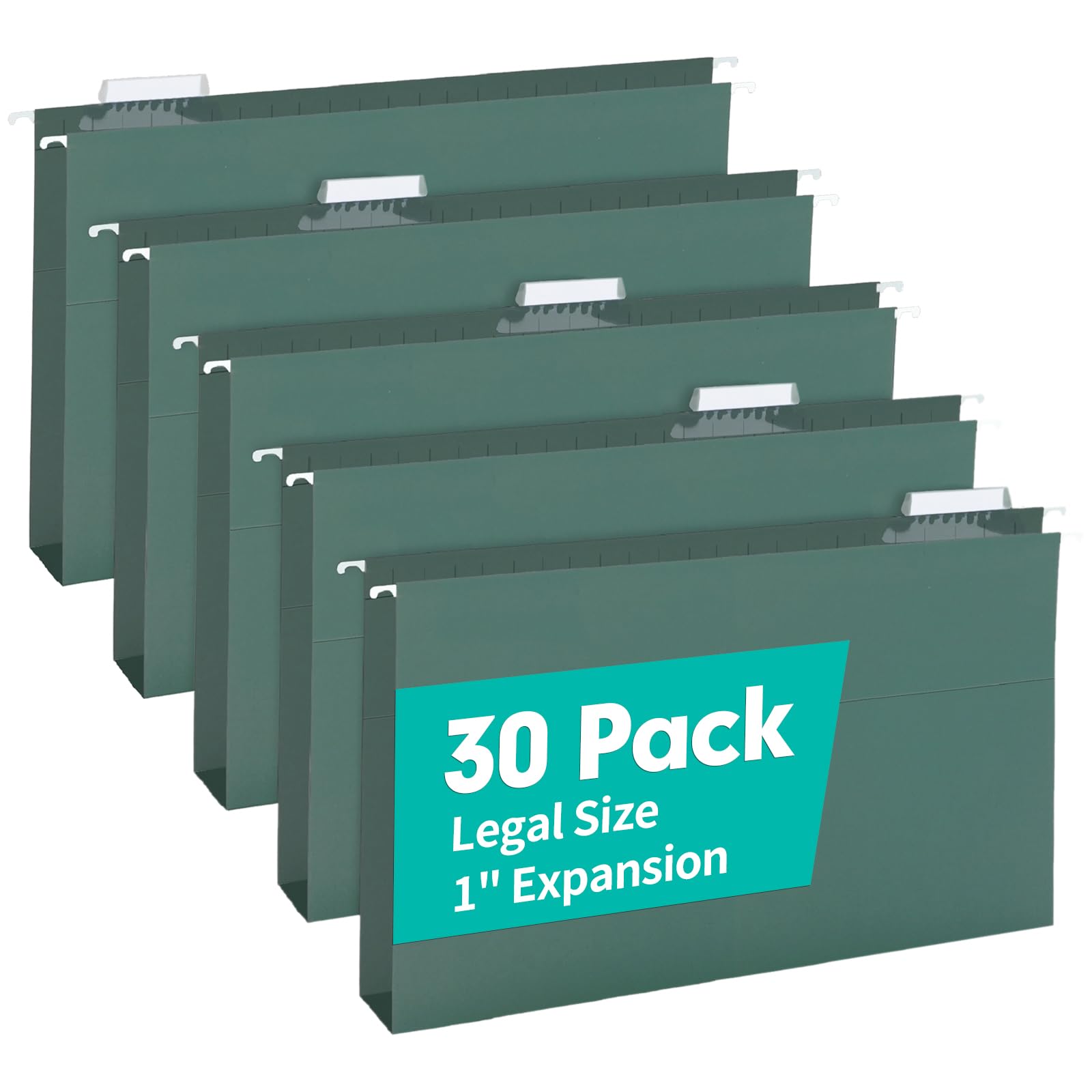 Photo 1 of HERKKA Extra Capacity Hanging File Folders, 30 Pack Reinforced Legal Size Hanging Folders with Heavy Duty 1 Inch Expansion, Designed for Bulky Files, Medical Charts, Green