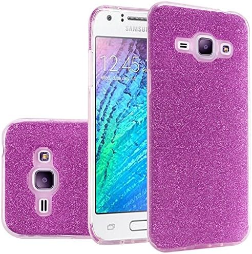 Samsung Galaxy J1 2016 / Amp 2 / Express 3 / Luna S120 - Hybrid Clear Hard TPU Cute Glitter Case - Purple