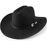 AQOKKA Western Cowboy Hats for Women Classic Felt Wide Brim Fedora Hat with Belt Buckle Retro Panama Hat Unisex Rolled up Cap