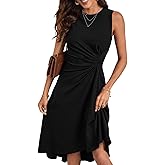 Happy Sailed Women's Summer Dresses Sleeveless Ruched Waist A Line High Low Midi Cocktail Dress(Waist Tight,Please Size Up)