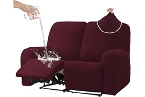 HDCAXKJ 100% Waterproof Loveseat Recliner Couch Cover Stretch Recliner Sofa Covers 2 Seat Double Love Seat Recliner Covers 6 Pieces Dual Reclining Loveseat Slipcovers Protector (Wine Red, 2 Seat)