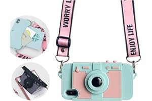 UnnFiko Wallet Case Compatible with iPhone, Cute Camera Design, Purse Flip Card Pouch Cover Case with Long Shoulder Strap
