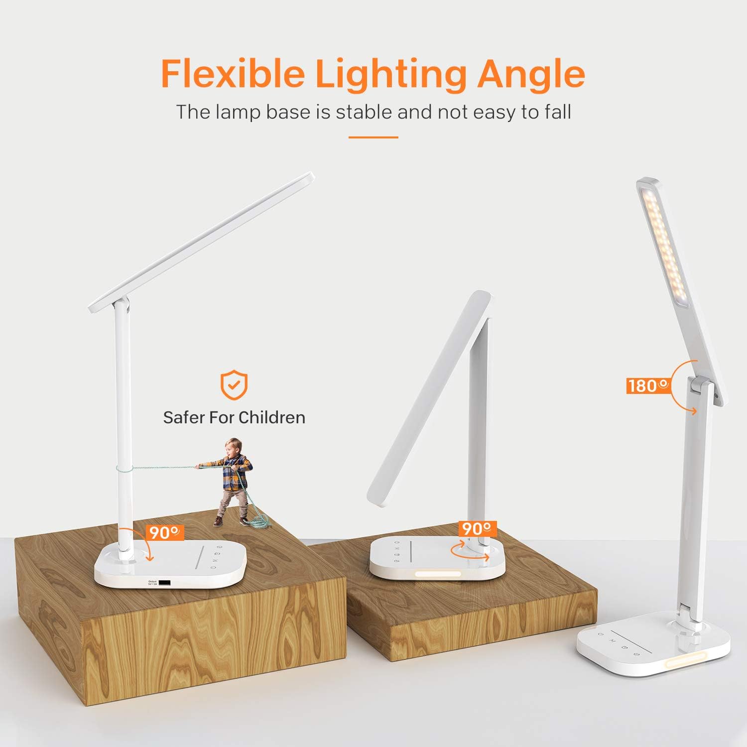 LITOM LED Desk Lamp, Eye-Caring Office Table Lamps with Night Light, 10 Brightness, 5 Color Temperature, USB Charging Port, 1H Timer, Touch Control, Memory Function for Reading, Work, Study (White) - - 