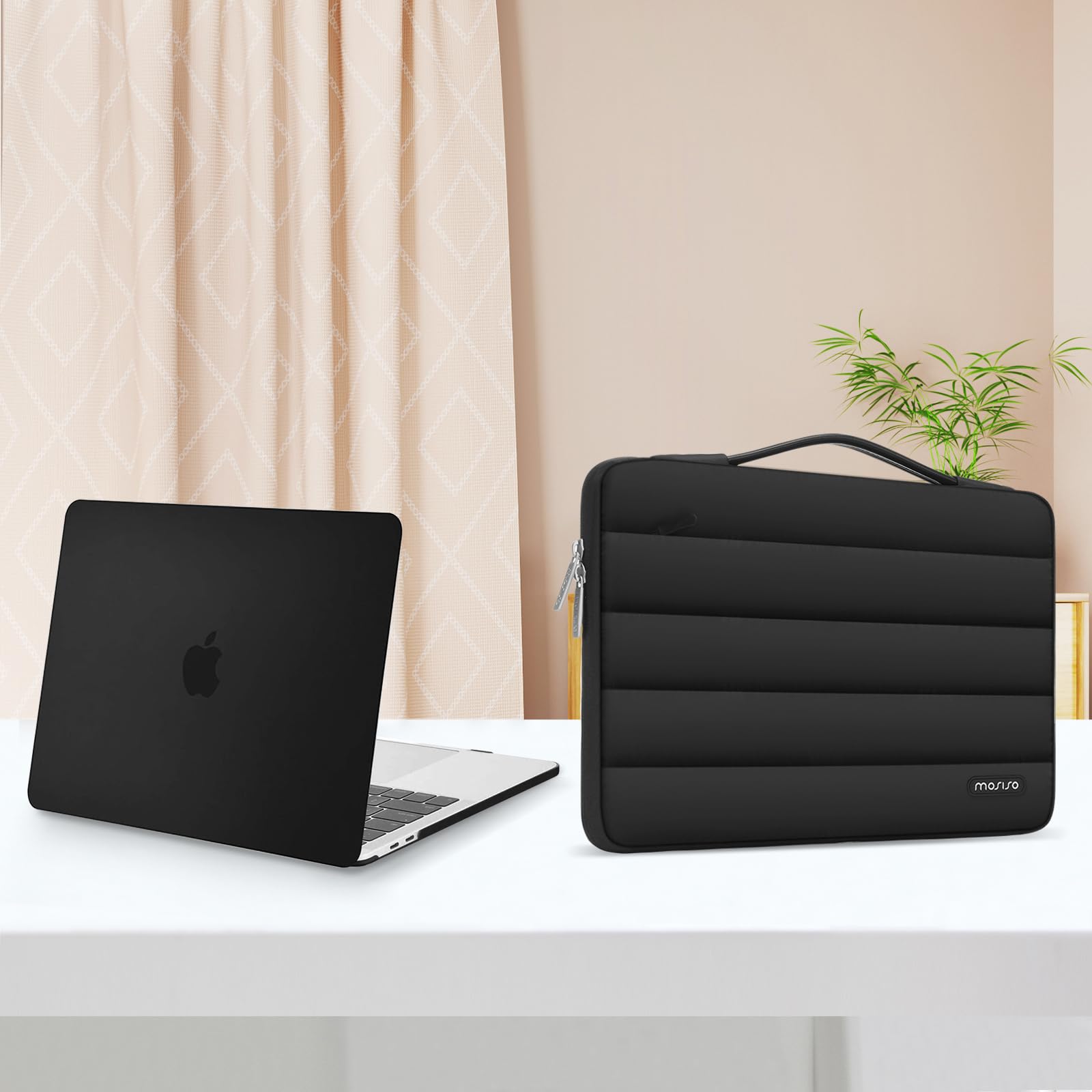 MOSISO Compatible with MacBook Pro 13 inch Case M2 2024-2016 A2338 M1 A2251 A2289 A2159 A1989 A1708 A1706, Plastic Hard Case&Puffy Sleeve Bag&Keyboard Skin&Webcam Cover&Screen Protector, Black
