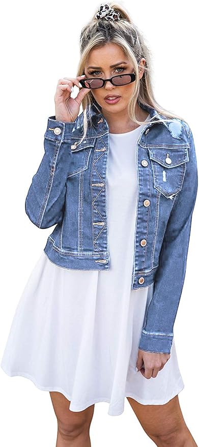 juniors distressed denim jacket
