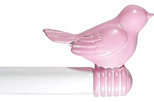 URBANEST 3/4-inch Cute Decorative Bird Adjustable Window Treatment Curtain Single Rod Set, 28" to 48" - Pink Finial
