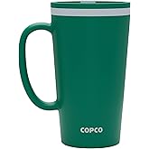 Copco Cone 16oz Insulated Travel Mug with Handle, Double Wall, Slide-Closure Lid, BPA-Free, Microwave & Dishwasher Safe, Reusable Plastic Travel Coffee Tumbler - Portable Coffee Cup (Hunter Green)