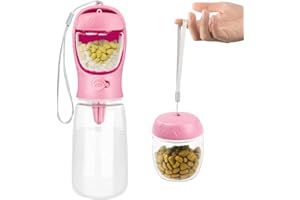 Nepfaivy Dog Water Bottle Portable - Leak-Proof Dog Water Dispenser, 19oz Pink Puppy Travel Drinking Bowl and Food Container for Pets Outdoor Walking, Hiking, Dog Essentials, Dog Stuffs