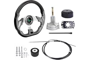 RASTP 10FT Boat Steering System, 10FT Outboard Steering Kit with 3/4" Tapered Shaft with 12.7 Inch Steering Wheel for Yachts, Fishing Boats & Watercraft