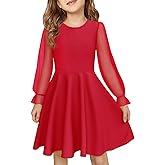 Haloumoning Girls Dresses Mesh Puff Long Sleeve Dress for Kids High Waist A Line Wedding Party Dress 5-14Y