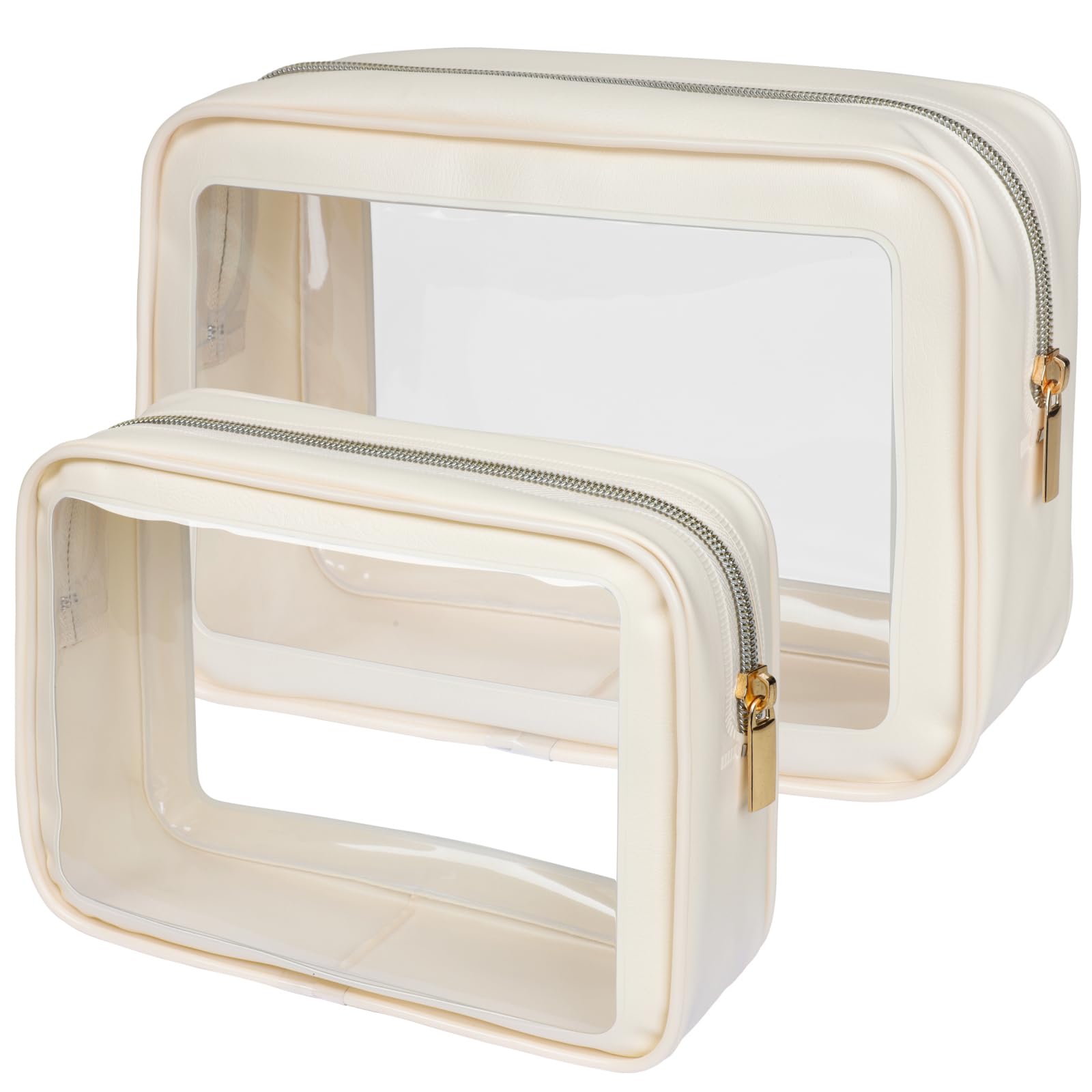 Photo 1 of PACKISM TSA Approved Toiletry Bag - Upgrade Color-Edged Clear Makeup Bag, Unique Appearance, 2 Pack Clear Travel Bags Hold Lots of Items Also Great for Organizing Car Console, Beige (2 Sizes)