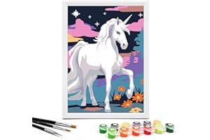 Nariolar Paint by Numbers for Kids Ages 4-8 with 7X9.5 inch Pre-Printed Cardboard,12 Acrylic Paint Pots and 3 Painting Brushes, Craft Gift Room Decor for Children,(Elegant Unicorn)