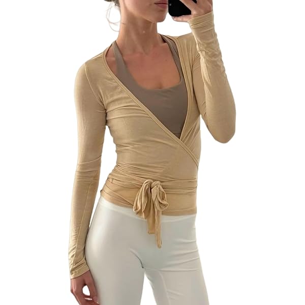 Amazon.com: Womens Ballet Wrap Top, Y2k Long Sleeve Deep V Neck