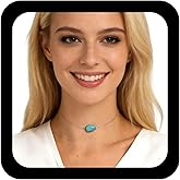 Zeshimb Vintage Turquoise Choker Necklace Tiny Turquoise Pendant Necklace Blue Bead Collarbone Necklace Gold Thin Collar Necklace Jewelry for Women