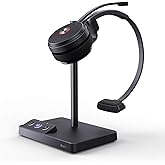 Yealink WH62 DECT Mono Teams Wireless Headset, 525 ft Range Work Headphone with 2X Noise Canceling Mic for IP Phone and Computer, Single Ear Headset with Call Control, Ringer,13H Talk Time