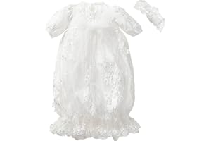 TENTIDE Baby Girl Christening Lace Dresses Baptism Newborn Baby Dedication Gowns with Headband