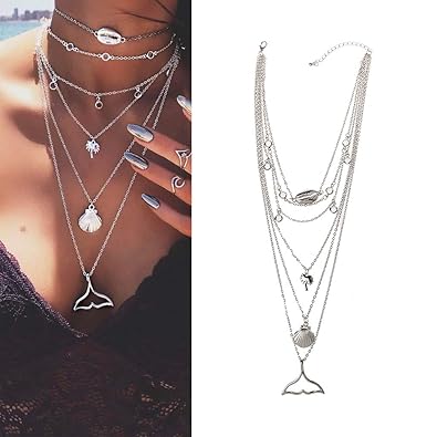Amazoncom Hukai Boho Multilayer Beauty Fish Tail Pendant