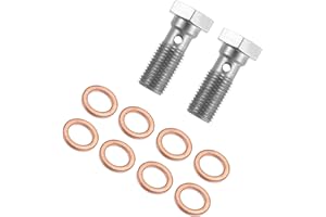 VekAuto 2pcs Stainless Steel AN3 3/8-24 Thread Turbo Brake Line Banjo Bolt with Copper Washers Single Banjo Bolt 25mm Length 