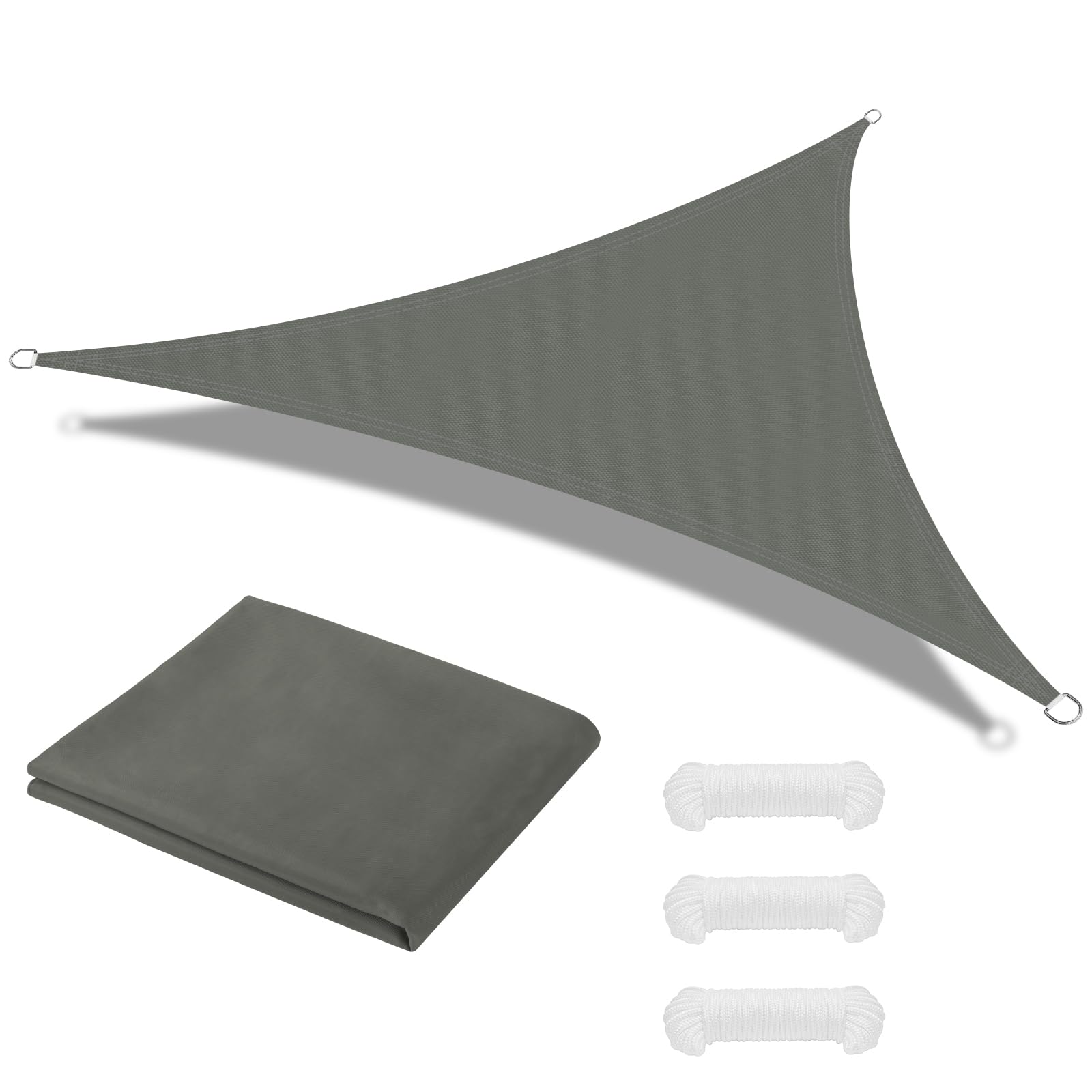 OFFCUP Sun Shade Sail, 3x3x3m Awning Canopy, 160gsm Waterproof Shade Sail Garden Sun Sail Patio Canopy 90% UV Block with Free Rope, for Outdoors, Garden, Patio, Yard, Party (Grey)