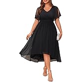Pinup Fashion Plus Size Wedding Guest Dress Women - Formal Cocktail Evening Bridesmaid Chiffon High Low Midi Dresses