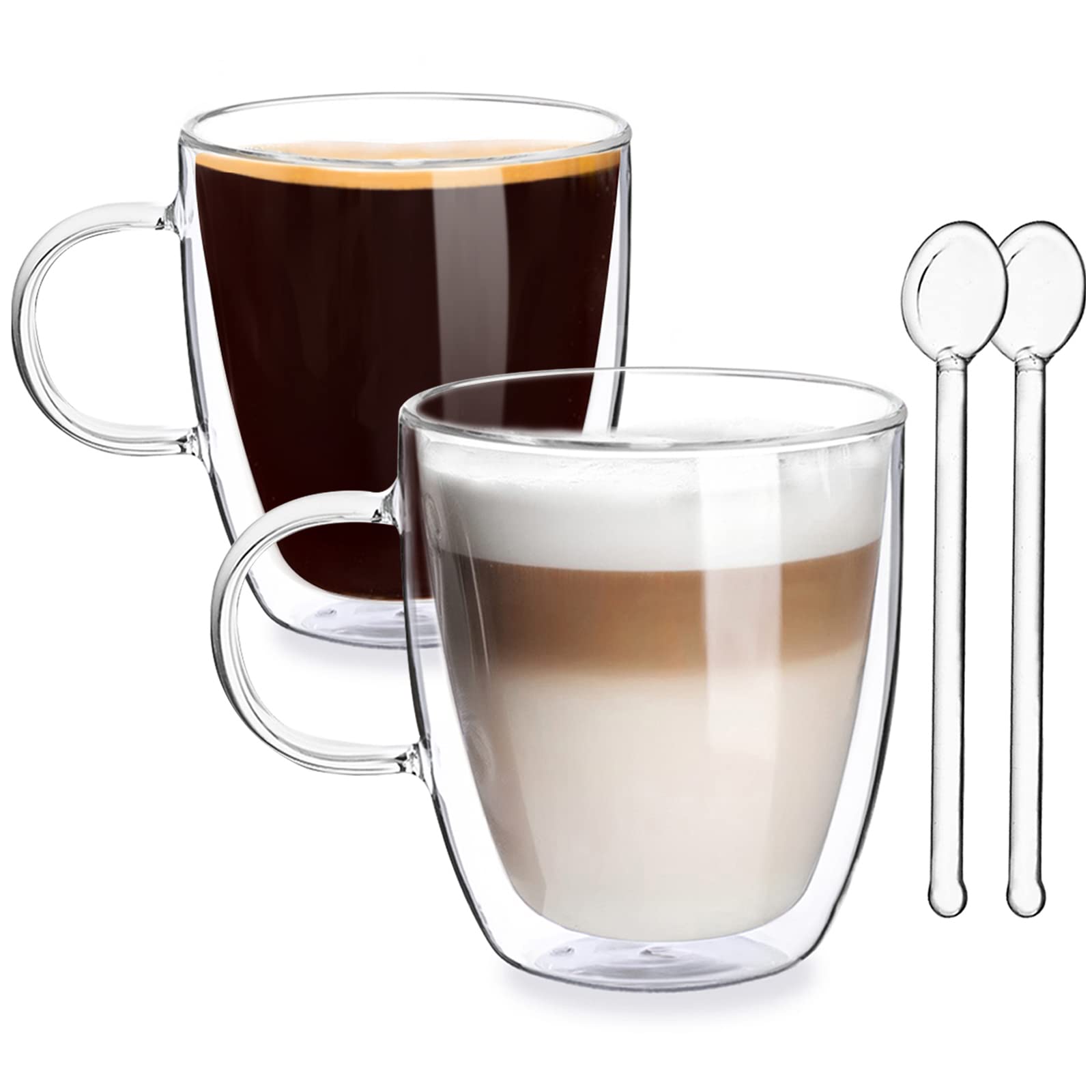 Mua Joeyan Doppelwandige Gläser 2er Set - 400ml Thermoglas mit Henkel - Borosilikatglas Kaffeeglas mit Glaslöffel für Latte, Cappuccino, Milch, Tee, Saft,Eis trên Amazon Đức chính hãng 2026