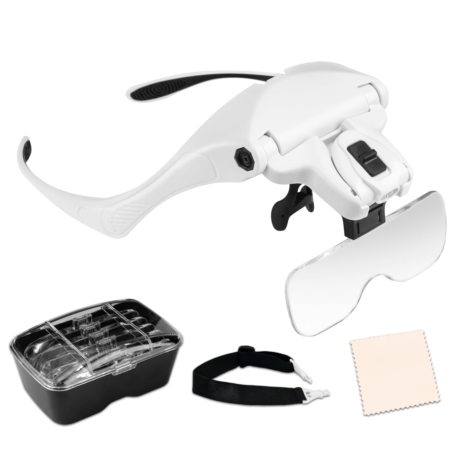 MOACC Magnifying Glasses with Light, Hands Free Headband Magnifier with 2 LED and 5 Detachable Lenses 1X to 3.5X, Head Magnifier Glasses for Reading, Jewelry Loupe, Electronic Watch Repair