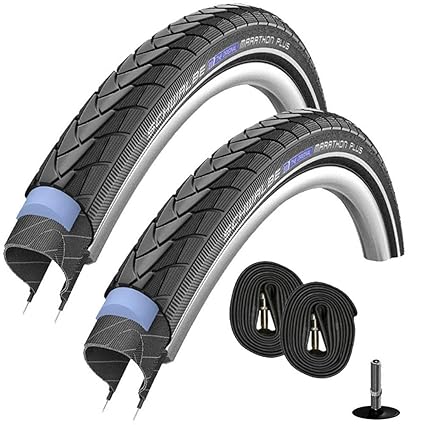 SCHWALBE Marathon Plus Modell 2014 (40-622) 28 x 1,5 Zoll, Set: 2 x Fahrradreifen für Trekking- Crossbike + 2 x Schläuche AV 