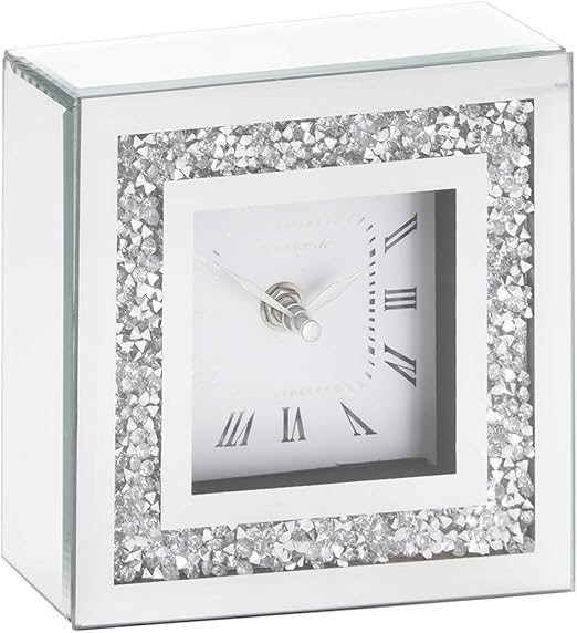 Leonardo Silver Mirrored and Crushed Crystal Desk/Mantle Clock Amazon