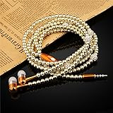 Ranipobo Luxury Bling Diamond Pearl Necklace Chain Earphone Stereo Earphone With Mic For Smart Phone/iphone 3.5mm Plug (Gold)