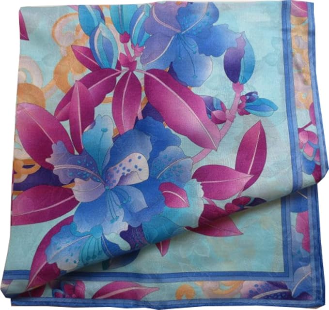 Amazon レオナール Leonard 婦人 レディース シルク混ハンカチ ミニ スカーフ 石楠花 ブルー スカーフ 通販