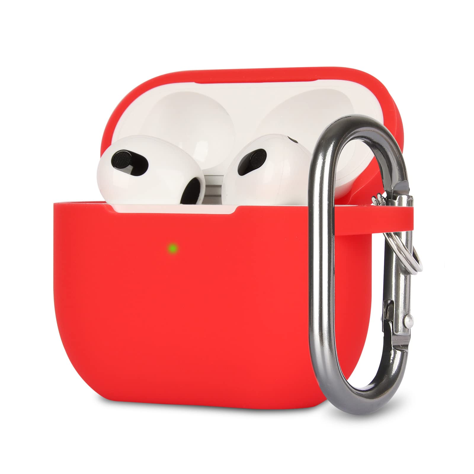 KOKOKA Case Cover Compatible with Airpods 3, Soft Silicone Skin Case Cover Shock-Absorbing Protective Case for Airpods 3rd Generation with Carabiner, Front LED Visible, Red
