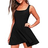 FANCYINN Women's Short V-Back Dress U-Neck Inslace Hem Wide Straps Tank Mini Skater Cocktail Dresses