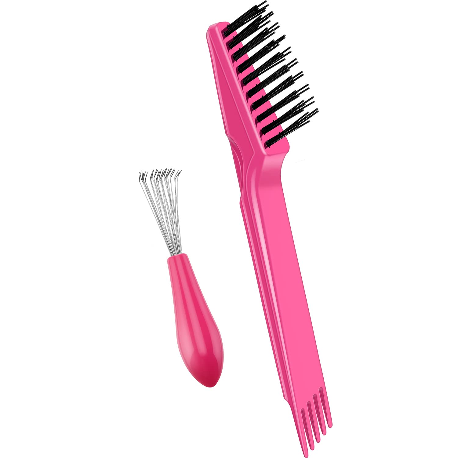 Photo 1 of Boao 2 Pieces Hair Brush Cleaning Tool Comb Set Mini Hair Brush Dirt Remover with Metal Wire Rake for Removing Hair Dust Home and Salon Use(Pink and Pink)
