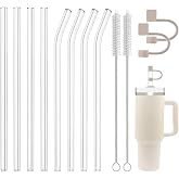 Replacement Glass Straw Compatible with Stanley 40 oz 30 oz Cup Tumbler, Reusable Straw with Covers and Cleaning Brush, 12 PCS