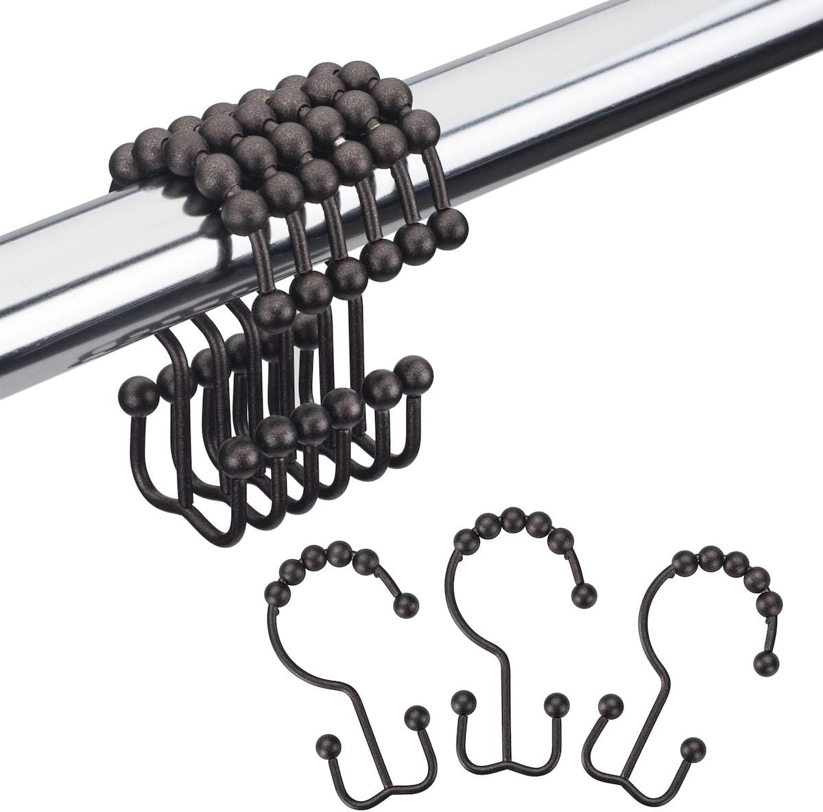 Amazer Shower Curtain Hooks Rings, Stainless Steel Shower Curtain Rings Metal Double Glide Shower Hooks for Bathroom Shower Rods Curtains, Polished Chrome, Set of 12 Hooks: Home & Kitchen