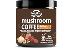 SUIYILARY 10 Mushroom Coffee with Arabica w, Lion's Mane, Reishi, Mushroom Polysaccharides & More, 3500mg(10:1) Extract Instant Mushrooms Powder for Focus, Immunity Boost, Memory & Clarity - 30 Servings
