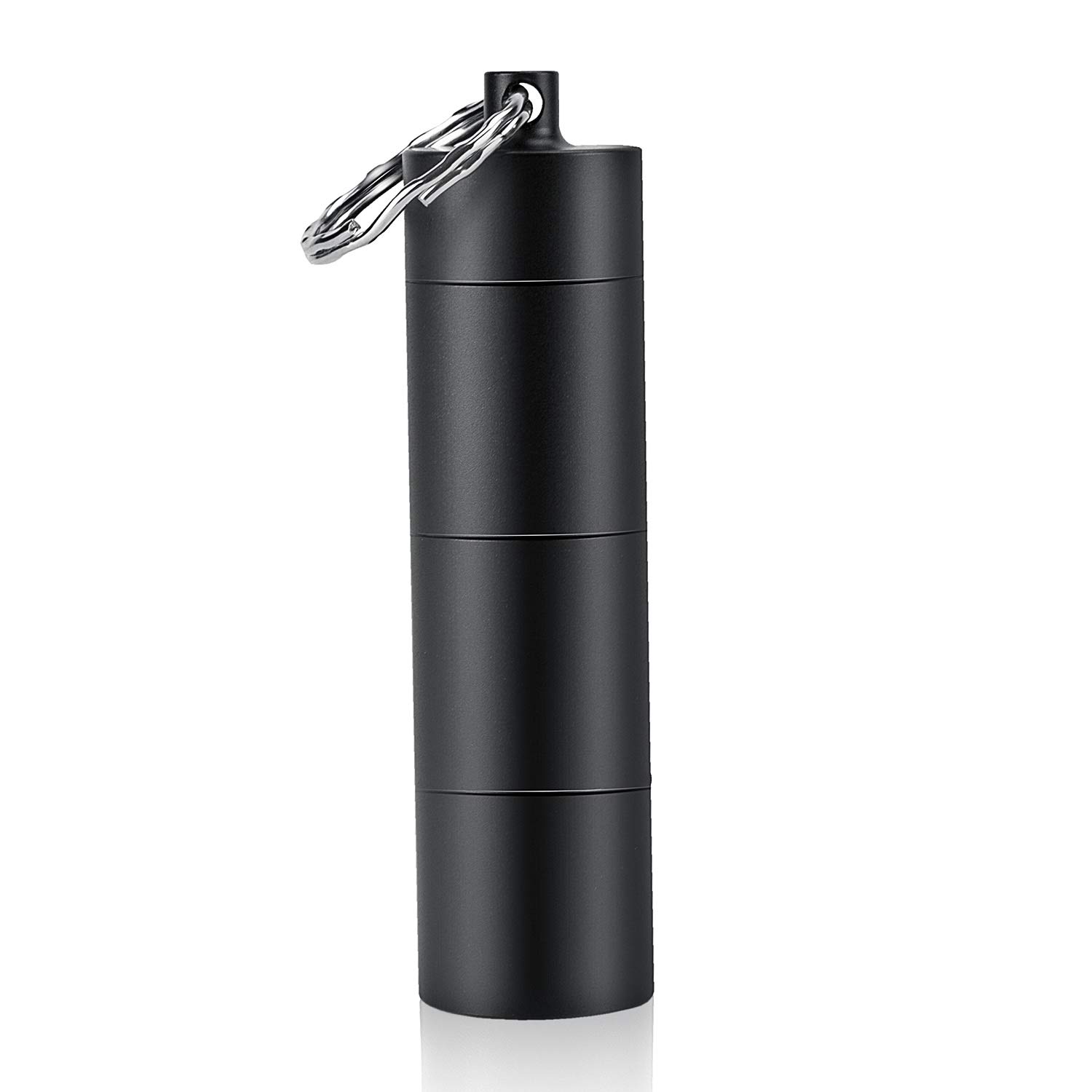 PPFISH Portable Daily Pill Case, 3 Compartments Aluminum Alloy Waterproof Pill Box Dispenser, Small Pocket Pill Container, Keychain Pill Fob, Travel Pill Holder for Men Women (Black)