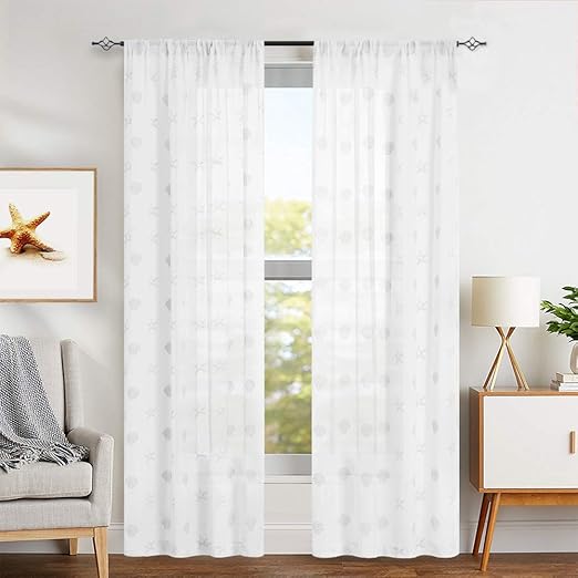 Amazon Com Jinchan White Seashells Pattern White Sheer Curtains