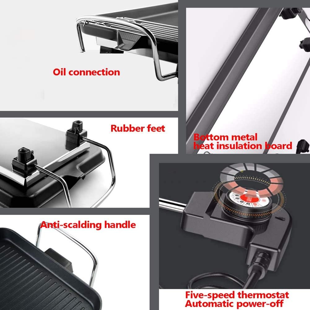 review Griddle Electric Smoke-Free Electric Barbecue Grill Indoor, Non-Stick Teppanyaki Grill with Adjustable Heat Control And Cool Touch Handles, for Camping Indoor Outdoor, 3 Sizes, Black,S