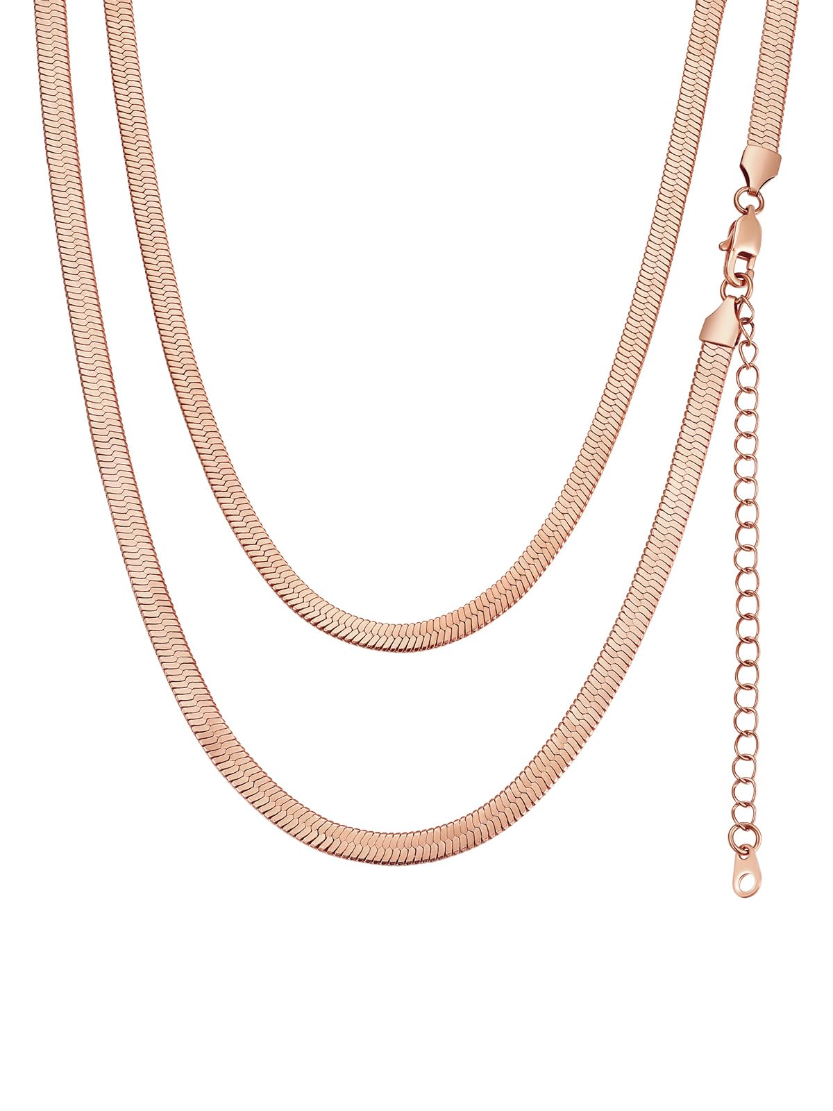FindChic 5MM Flat Snake Necklace Jewellery for Women 46CM Rose Gold Plated Stainless Steel Herringbone Chain Necklace