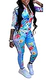 Women's Sexy Floral Print 2 Piece Set Full Zip Crop
