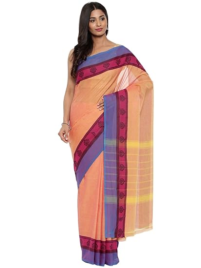Womens Chettinad Pure Cotton Saree With Running Blouse (CCOPSC9183_Coral Gold Orange)