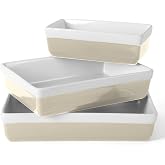 MARTHA STEWART 3-Piece Oven to Table Stoneware Bakeware Set &ndash; Baking Dish &amp; Casserole Set &ndash; Grey &ndash; Durable Oven-Safe Bakeware for Baking and Serving